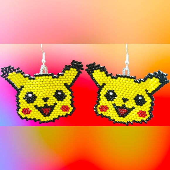 GrandmaMia’s Hand-beaded Pika-Chu Earrings - Picture 1 of 3